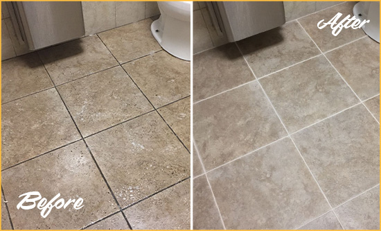 Before and After Picture of a Lebanon Restroom Tile and Grout Cleaned to Remove Soil