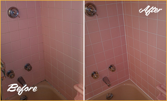 Before and After Picture of a Hunterdon Bathtub Caulked to Eliminate Mold