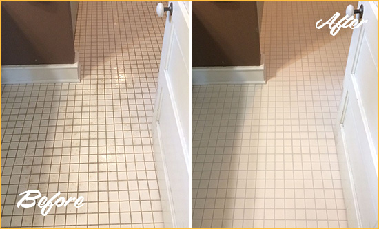 Before and After Picture of a Basking Ridge Bathroom Floor Sealed to Protect Against Liquids and Foot Traffic