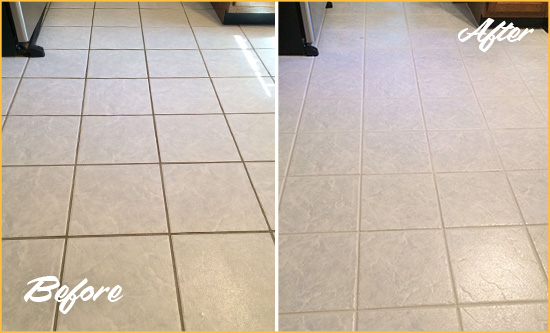 Before and After Picture of a Hunterdon Kitchen Ceramic Floor Sealed to Protect From Dirt and Spills