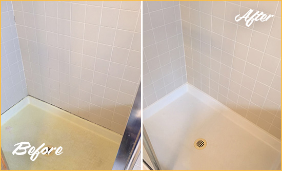 Before and After Picture of a Warren Shower Sealed to Remove and Protect Against Mold