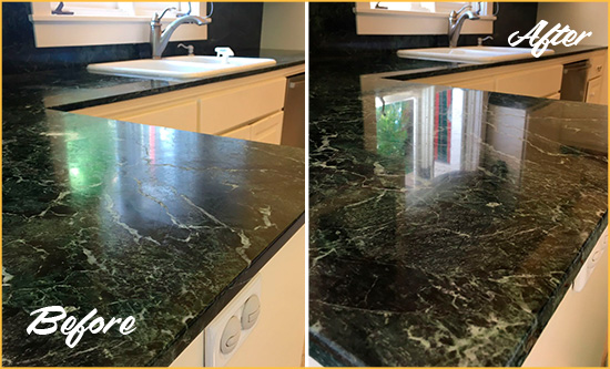 Before and After Picture of a Skillman Granite Kitchen Countertop Stone Sealed For Extra Protection