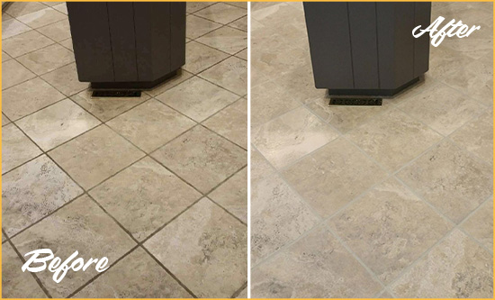 Before and After Picture of a Gladstone Kitchen Floor Grout Sealed to Remove Stains