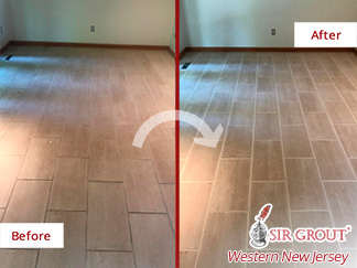 Picture of a Floor Before and After a Grout Cleaning in Stockton, NJ