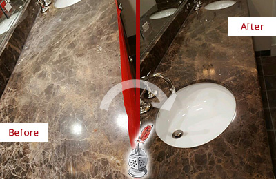 Sir Grout Restores this Dull Marble Vanity Top Before and After Picture of a Dull Marble Vanity Top