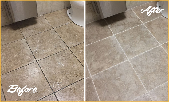 Before and After Picture of a Dunellen Restroom Tile and Grout Cleaned to Remove Soil