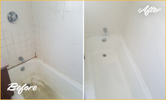 Before and After Picture of a Manville Bathtub Caulked to Repair Cracks