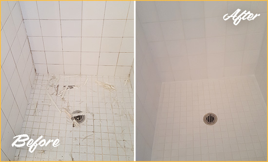 Before and After Picture of a Watchung Bathroom Re-Caulked To Repair Damaged Caulking