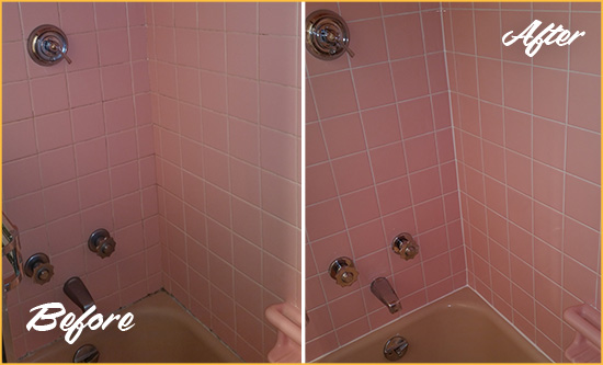 Before and After Picture of a Three Bridges Bathtub Caulked to Eliminate Mold