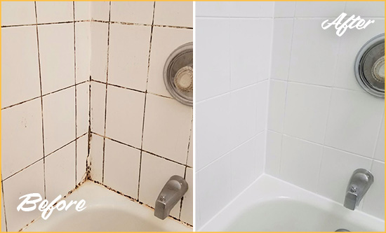 Before and After Picture of a Neshanic Station Tub Caulked to Remove and Avoid Mold