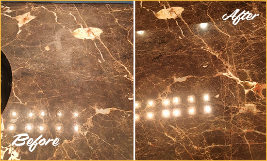 Before and After Picture of a Martinsville Marble Stone Countertop Polished to Eliminate Stains