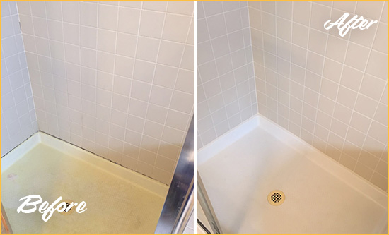 Before and After Picture of a Dunellen Shower Sealed to Remove and Protect Against Mold