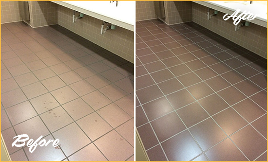 Before and After Picture of a Flagtown Restroom Sealed to Help Protect Against Scratches