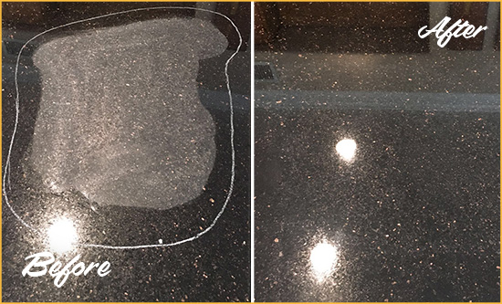 Before and After Picture of a Bridgewater Hard Surface Restoration Service on a Granite Countertop to Remove Scratches