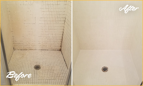 Before and After Picture of a Flemington Bathroom Grout Sealed to Remove Mold