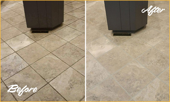 Before and After Picture of a Raritan Kitchen Floor Grout Sealed to Remove Stains