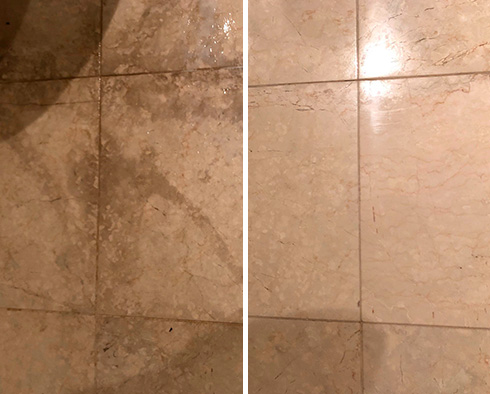 Marble Floor Before and After a Stone Cleaning in Watchung, NJ