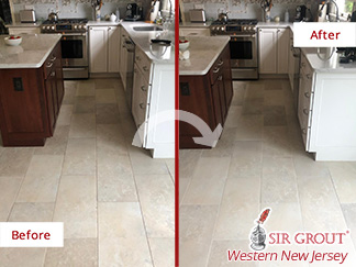 Before and After Picture of a Tile Cleaning Job in Skillman, New Jersey