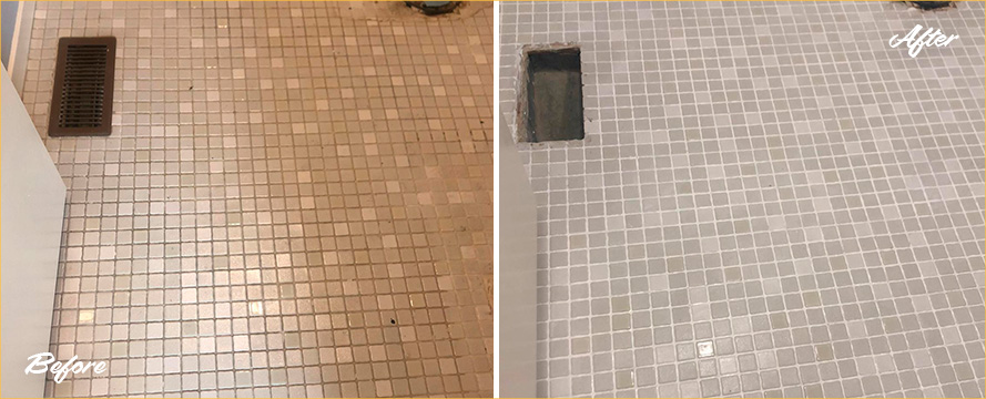 Before and After Picture of a Tile and Grout Cleaning Job in Hillsborough, NJ