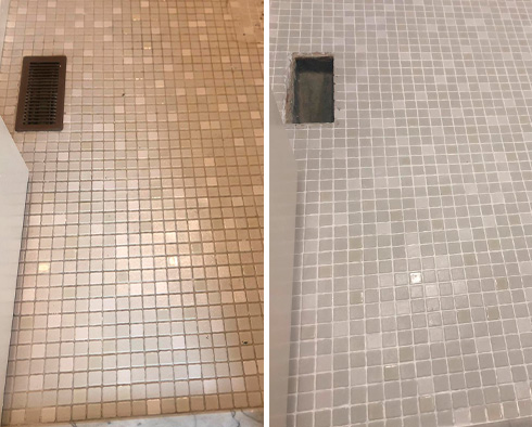 Before and After Picture of a Tile and Grout Cleaning Job in Hillsborough, NJ