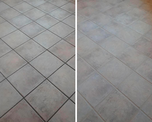 Tile Floor Before and After a Grout Cleaning in High Bridge, NJ