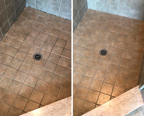 Shower Before and After a Grout Cleaning in Basking Ridge, NJ