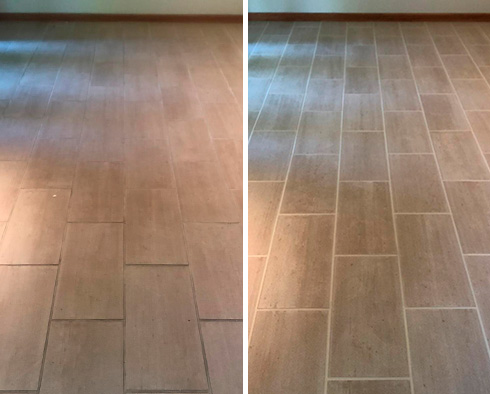 Ceramic Tile Floor Before and After a Grout Cleaning in Stockton, NJ