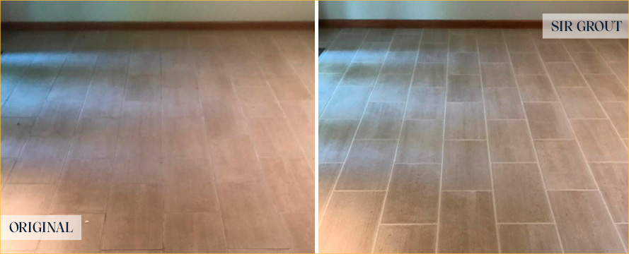 Ceramic Tile Floor Before and After a Grout Cleaning in Stockton, NJ
