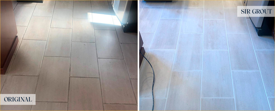 Ceramic Floor Before and After a Grout Cleaning in Stockton, NJ