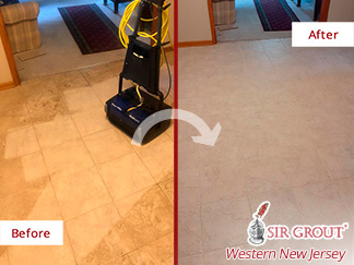 Image Showing a Tile Floor Before and After a Tile Sealing in Hillsborough, NJ