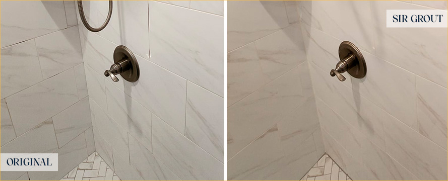 Tile Shower Before and After a Grout Sealing in Somerset
