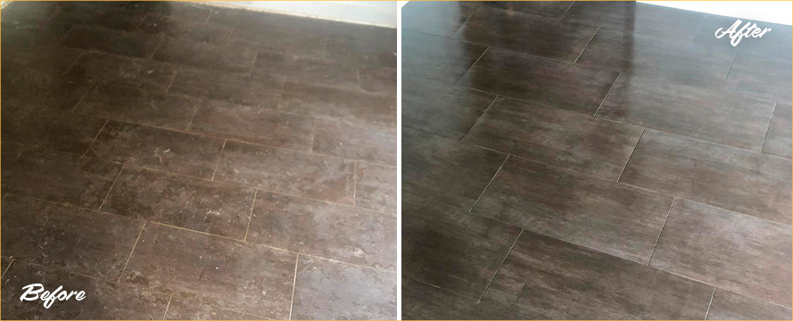 Picture of a Floor Before and After a Tile Sealing in Flemington, NJ