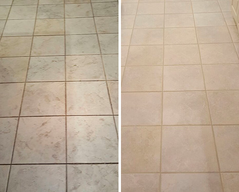 Kitchen Floor Before and After a Grout Sealing Service in Warren