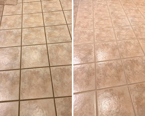 Floor Before and After a Grout Cleaning in Bridgewater, NJ