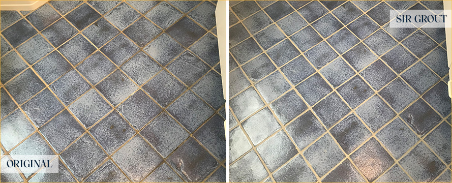 Floor Before and After a Superb Grout Recoloring in Somerset, NJ