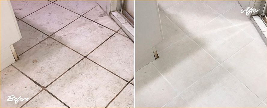 Image of a Bathroom Floor Before and After Our Tile Cleaning in Somerville, NJ