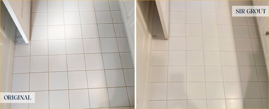 Tile Floor Before and After a Grout Cleaning in Bedminster