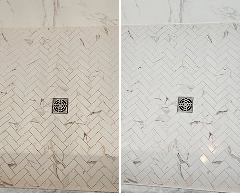 Shower Floor Before and After a Grout Cleaning in Somerset