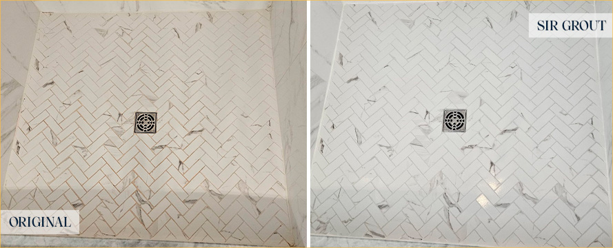 Shower Floor Before and After a Grout Cleaning in Somerset