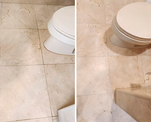 Bathroom Floor Before and After a Grout Sealing in Branchburg