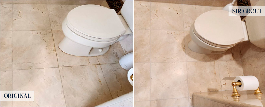 Bathroom Floor Before and After a Grout Sealing in Branchburg