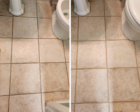 Bathroom Floor Before and After a Service from Our Tile and Grout Cleaners in Middlesex