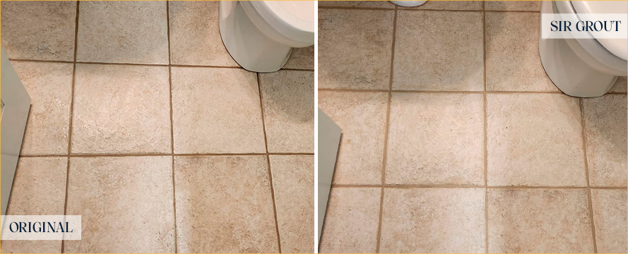Bathroom Floor Before and After a Service from Our Tile and Grout Cleaners in Middlesex