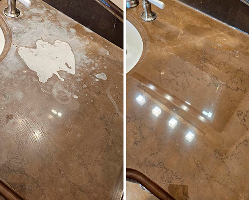 Vanity Top Before and After a Stone Honing in Somerset