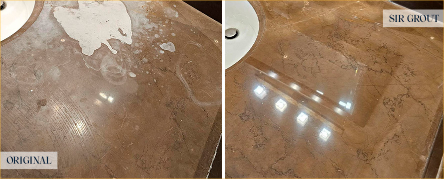 Vanity Top Before and After a Stone Honing in Somerset
