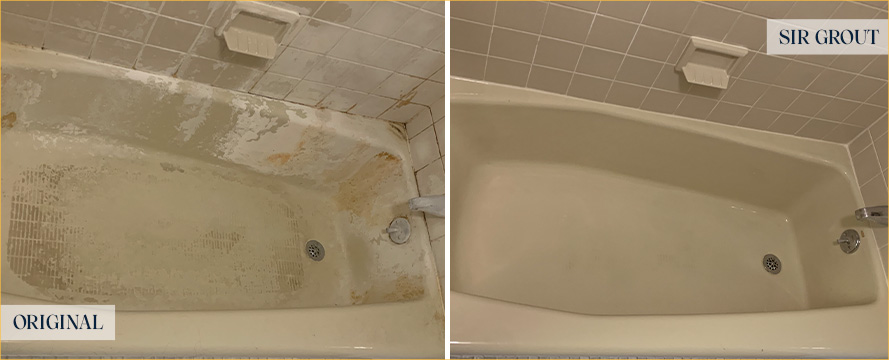 Shower Walls and Bathtub Before and After a Service from Our Tile and Grout Cleaners in Watchung