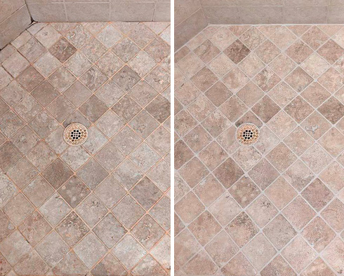 Shower Floor Before and After a Tile Cleaning in Middlesex