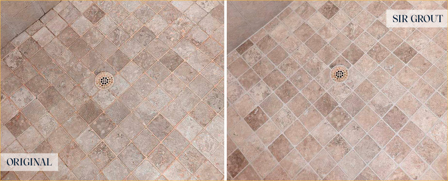 Shower Floor Before and After a Tile Cleaning in Middlesex