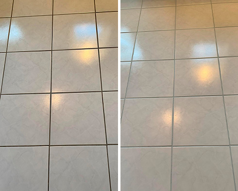 Tile Floor Before and After a Grout Sealing in Annandale