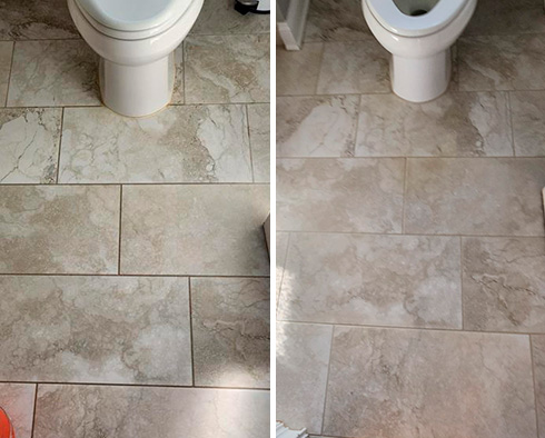 Bathroom Floor Before and After a Grout Sealing in Lebanon